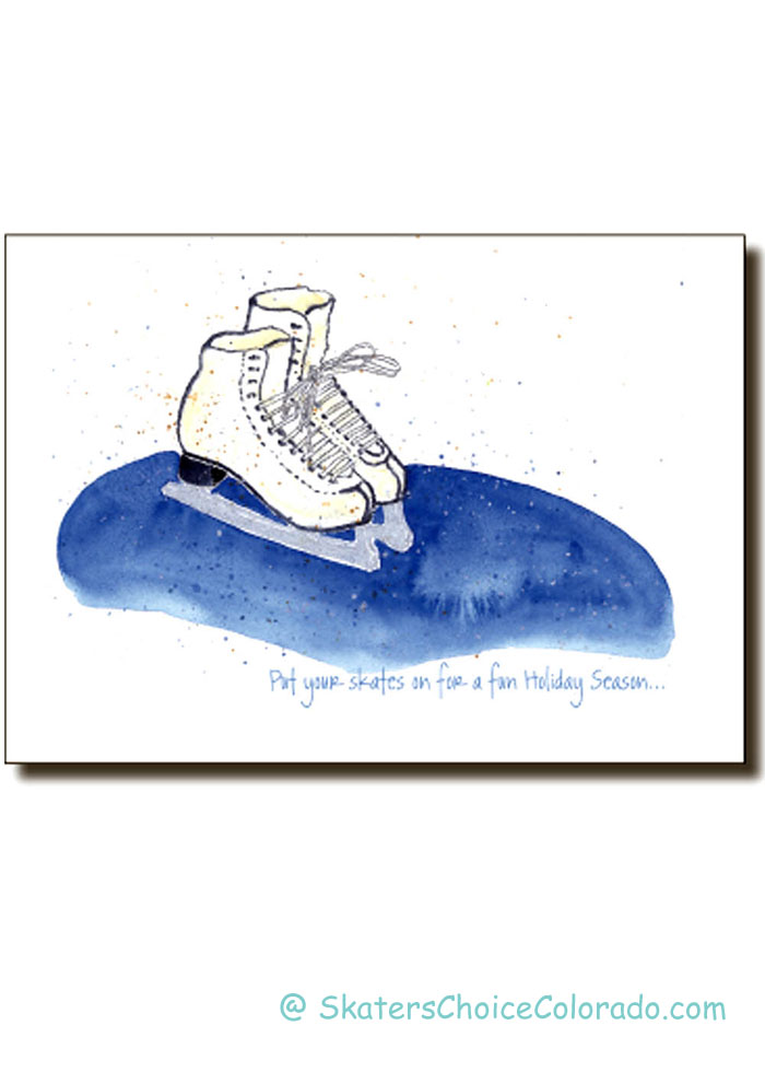 White Ice Skates on a Blue Pond Holiday Christmas Card Box - Click Image to Close